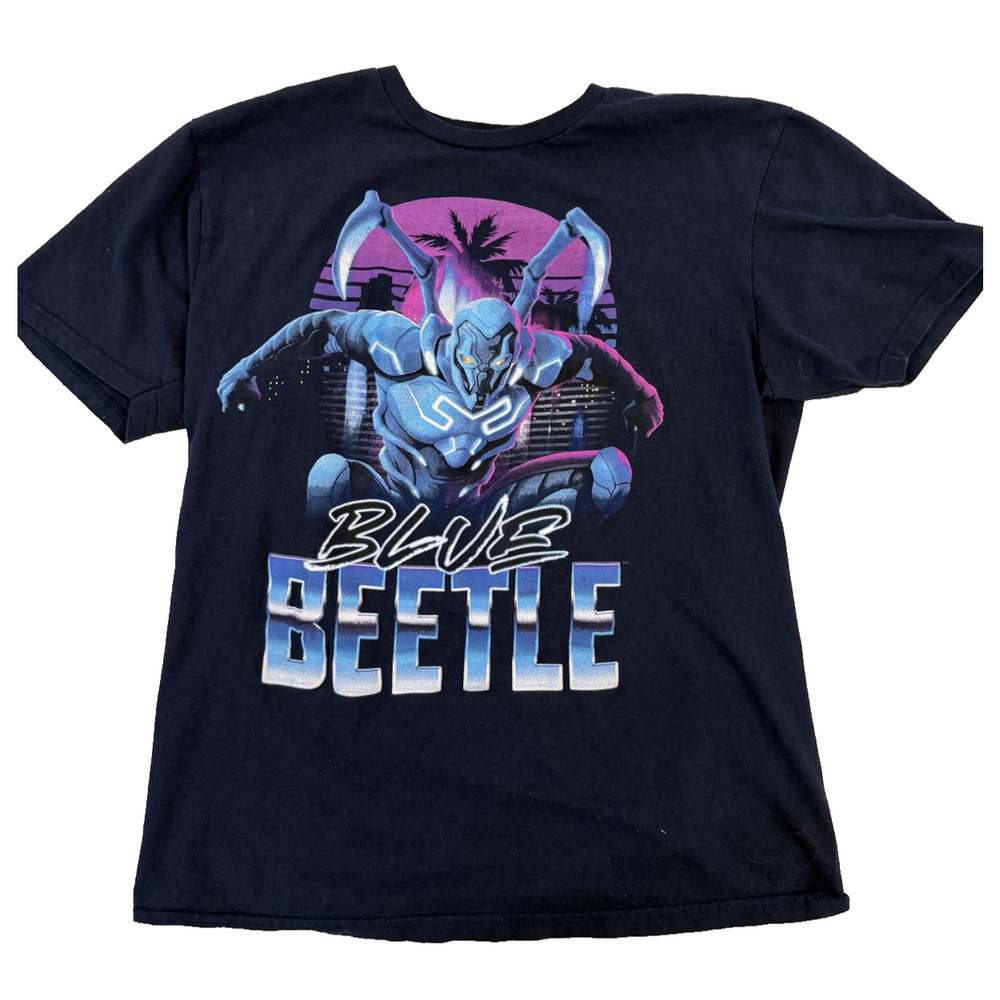 Blue Beetle TShirt Mens Med Black DC Comics Superhero Movie Anime Cartoon